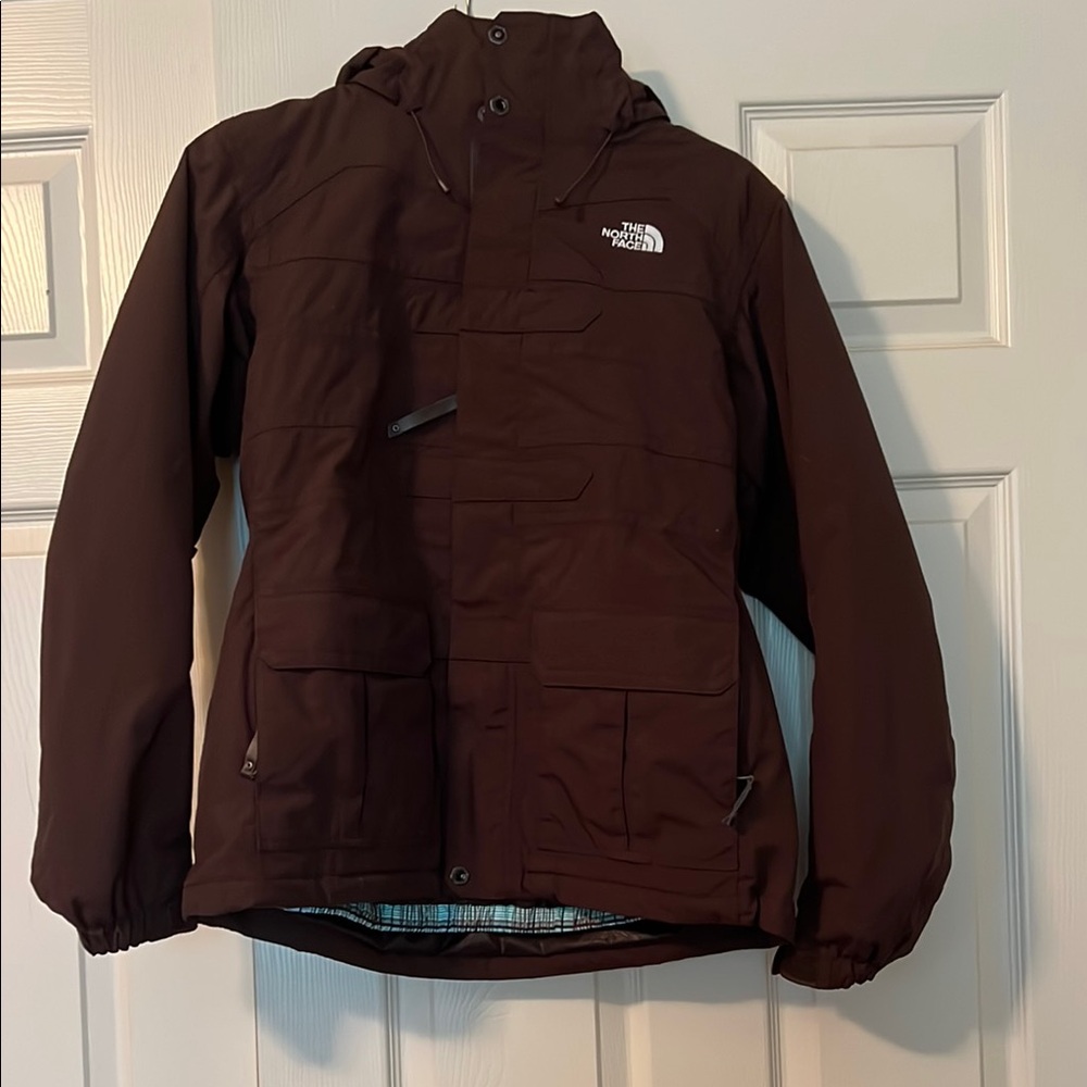The North Face Dark Brown Hooded Jacket Convertible Jacket/ski jacket